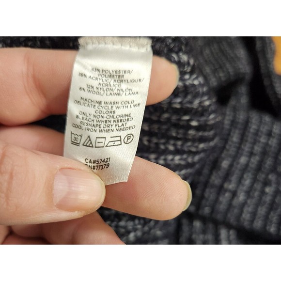 Ann Taylor Women's S Navy Blue White Marled Ribbed- Knit Mock Neck Sweater - Picture 9 of 9